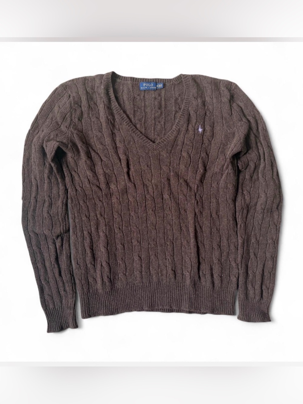 Polo Ralph Lauren Wool Cashmere Cable Knit V-Neck Sweater M